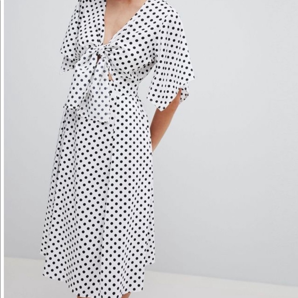 White midi dress with polka dots